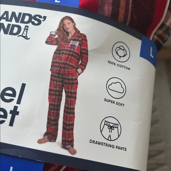 Lands' End Women’s Red Plaid Flannel 2-Piece Pajama Set - L - Picture 4 of 4